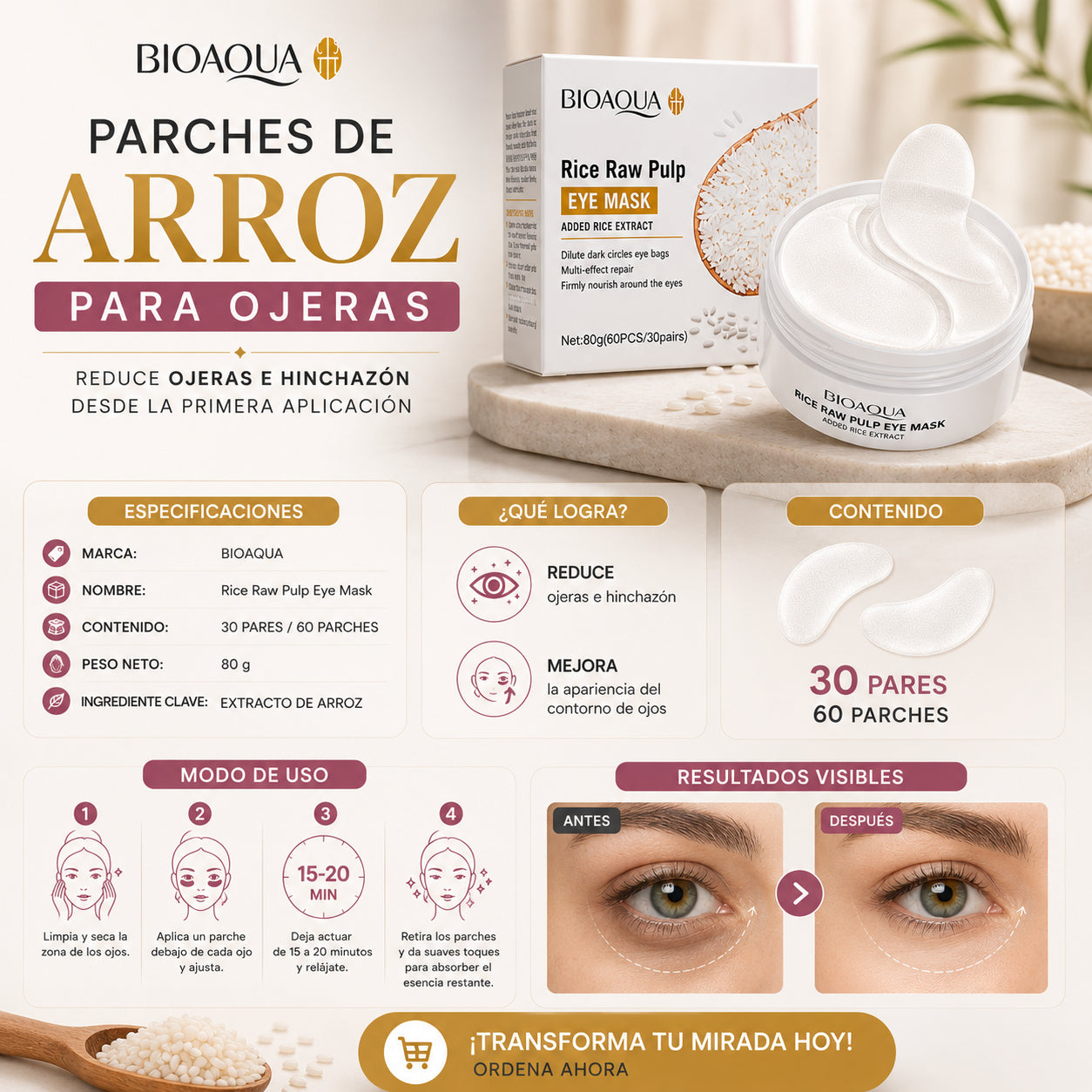 Parches de Arroz Para Ojeras - Bioaqua