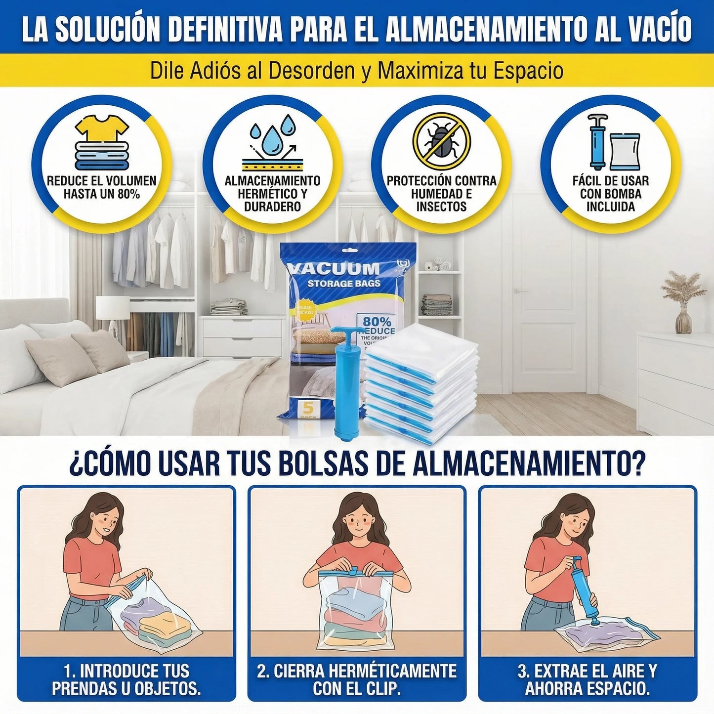 Bolsa al Vacío Reutilizable + Bomba Manual Gratis