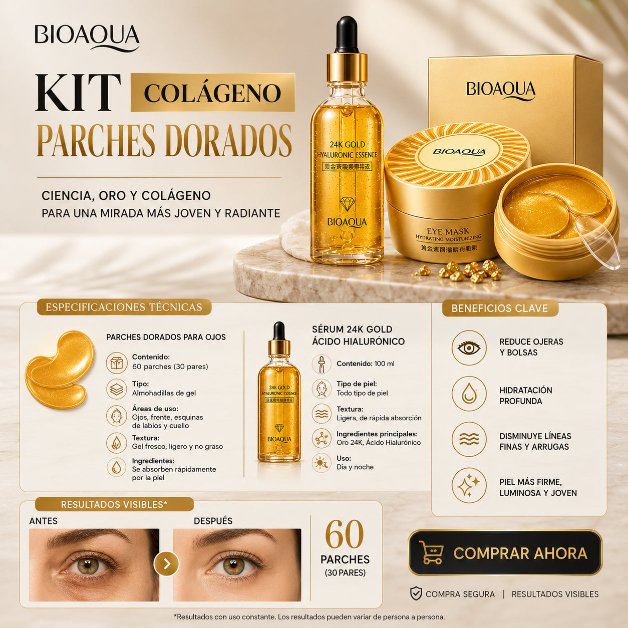 Kit Colágeno Parches Dorados
