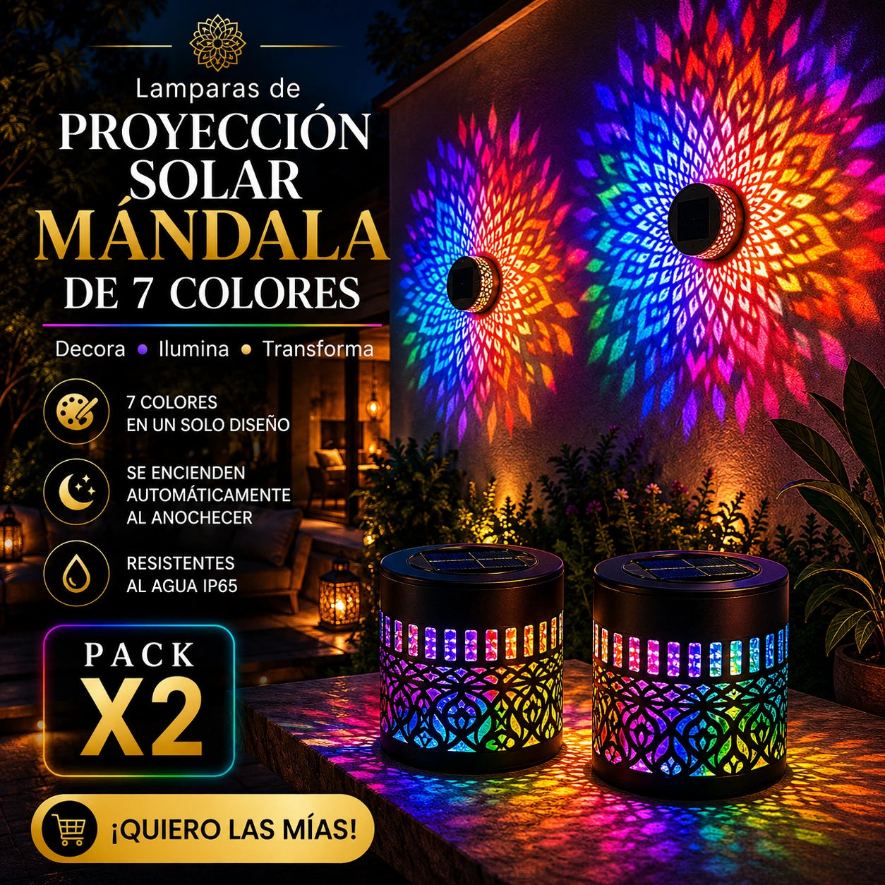 Lamparas de proyección solar Mándala de 7 colores