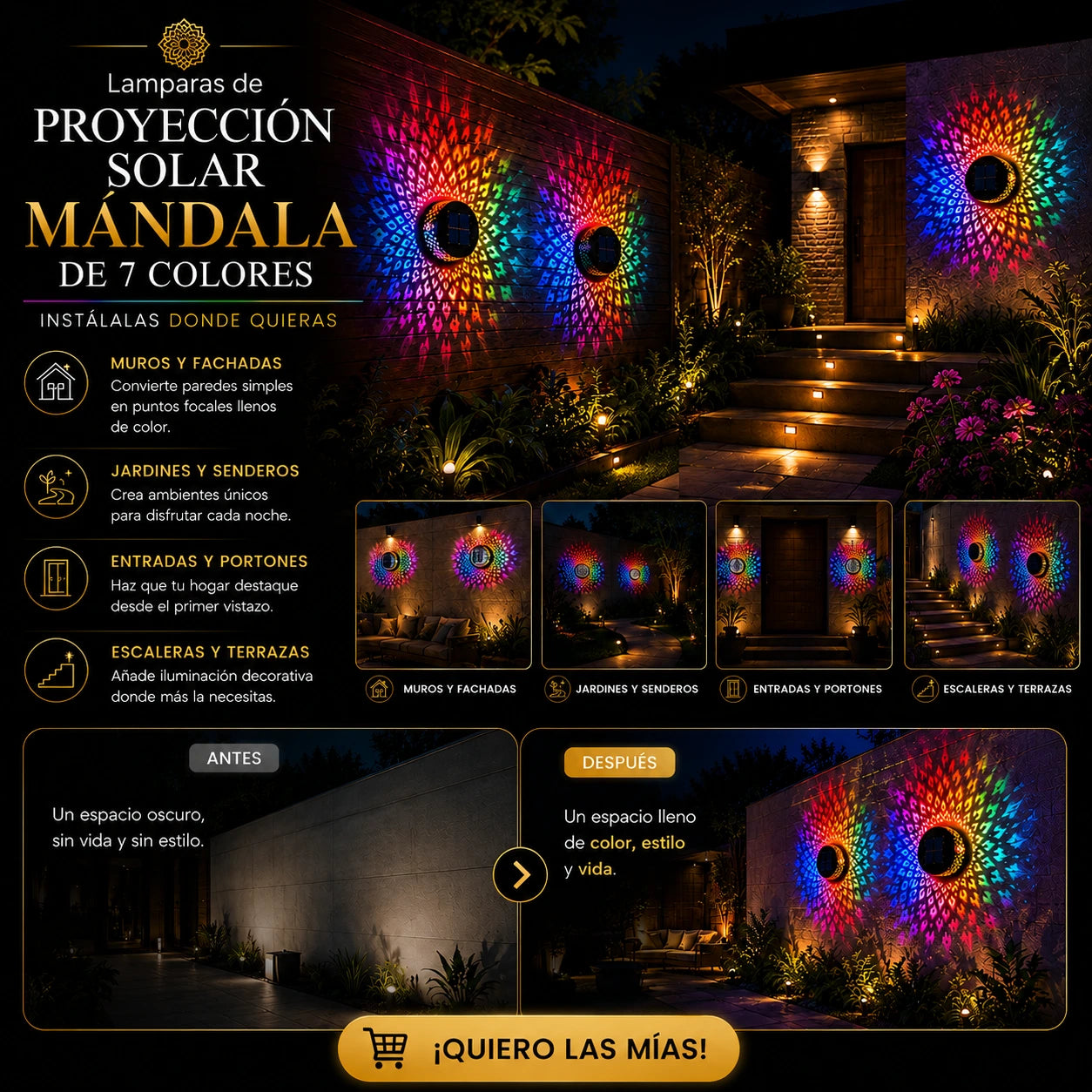 Lamparas de proyección solar Mándala de 7 colores