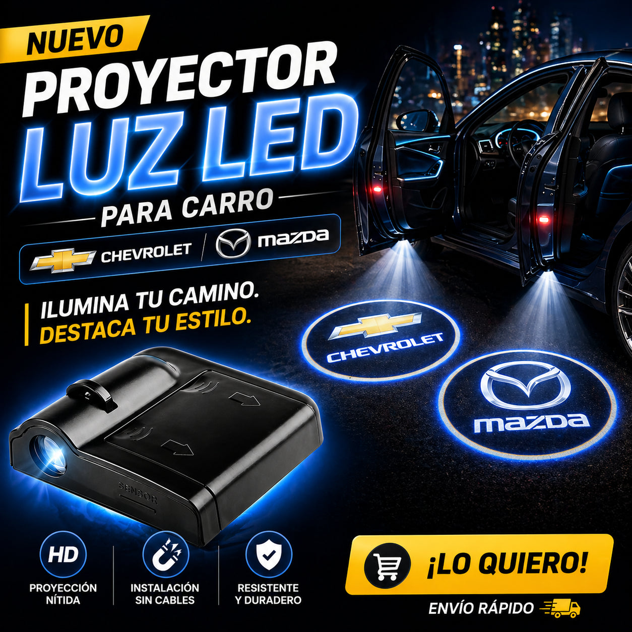 PROYECTOR LUZ LED CARRO CHEVROLET Y MAZDA