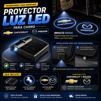 PROYECTOR LUZ LED CARRO CHEVROLET Y MAZDA