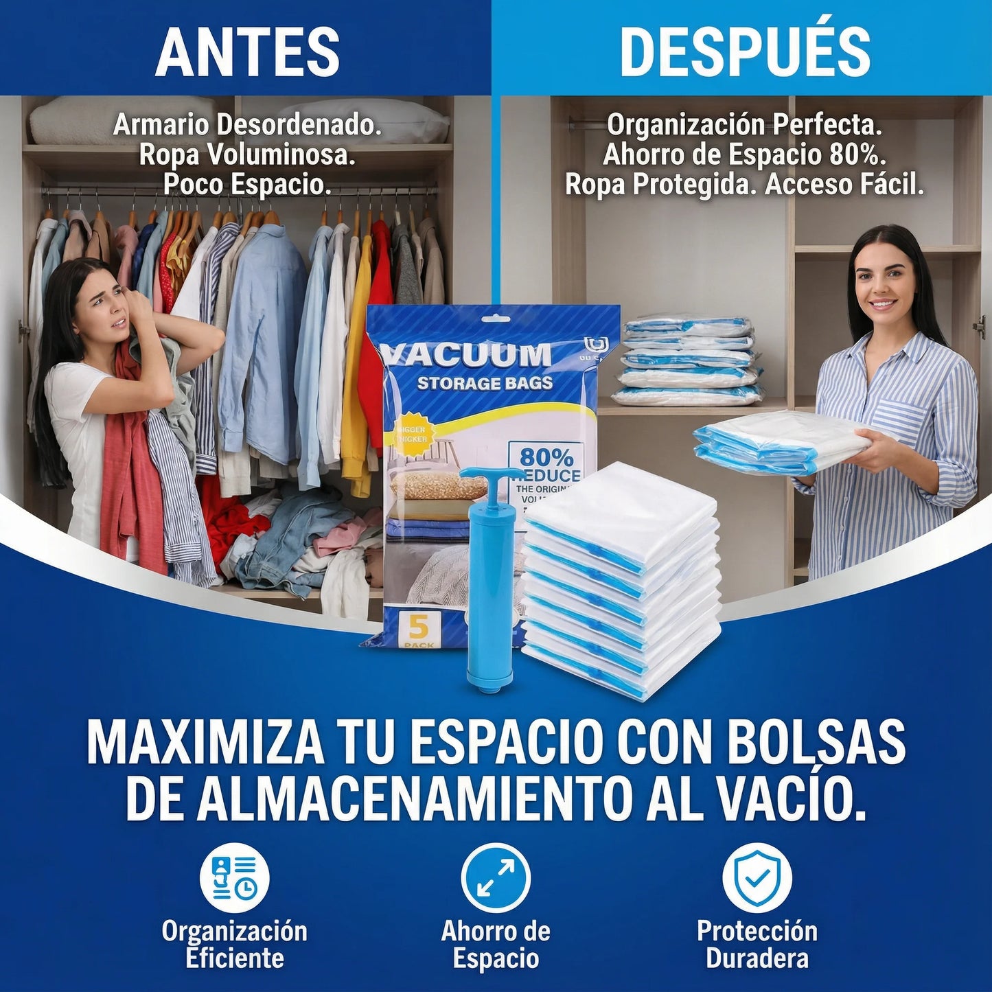 Bolsa al Vacío Reutilizable + Bomba Manual Gratis
